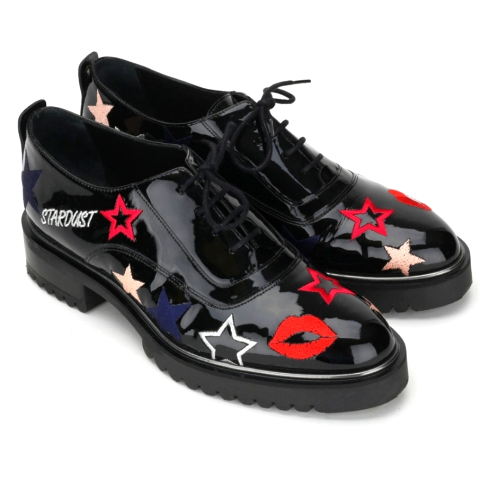 Max & Co Black Patent Leather Stardust Oxford Shoes Size EU35/US5